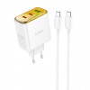 Блок питания сетевой 1 USB, 2 Type-C HOCO CS44A, Smart, 5V, 3.0A, PD 65Вт, кабель Type-C, Type-C, 1.0м, цвет: белый