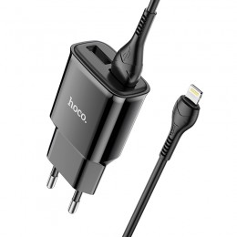 Блок питания сетевой 2 USB HOCO C88A, Star, 2400mA, кабель 8 pin, цвет: чёрный