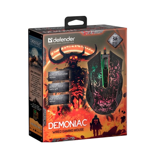 Мышь проводная Defender, GM-540L, Demoniac, 3200 DPI, оптическая, USB, 6 кнопок, цвет: чёрный, (арт.52540)