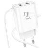 Устройство зарядное сетевое 8 pin, 2 USB HOCO, C103A, Courser, 2100mAh, цвет: белый