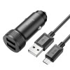 Блок питания автомобильный 2 USB HOCO Z49, Level, кабель микро USB 1.0м, цвет: черный