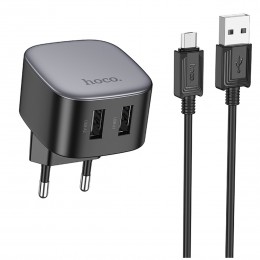 Блок питания сетевой 2 USB HOCO CS31A, Wing, 10,5 ВТ, кабель USB - микро USB, 1.0м, цвет: чёрный