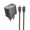 Блок питания сетевой USB, Type-C HOCO CS42A, Smart, 5V, 3.0A, 30Вт, PD, QC 3.0, кабель Type-C, Type-C, 1.0м, цвет: чёрный