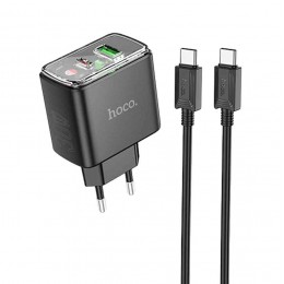 Блок питания сетевой USB, Type-C HOCO CS42A, Smart, 5V, 3.0A, 30Вт, PD, QC 3.0, кабель Type-C, Type-C, 1.0м, цвет: чёрный