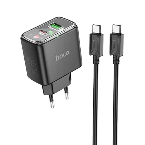 Блок питания сетевой USB, Type-C HOCO CS42A, Smart, 5V, 3.0A, 30Вт, PD, QC 3.0, кабель Type-C, Type-C, 1.0м, цвет: чёрный