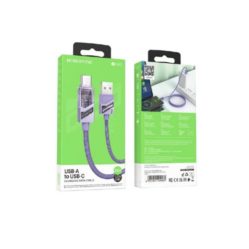 Кабель Type-C - USB Borofone BU42 Octavia, 1.2м, 3,0А, цвет: фиолетовый