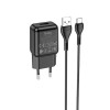 Блок питания сетевой 1 USB HOCO C96A, 2100mA, кабель USB - Type-C, 1.0м, цвет: чёрный