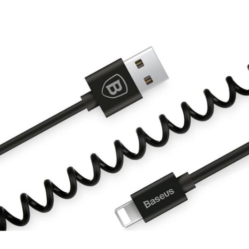 Кабель USB - Apple 8 pin Baseus Elastic, 0.5м, круглый, 2.1A, силикон, пружинка, цвет: чёрный