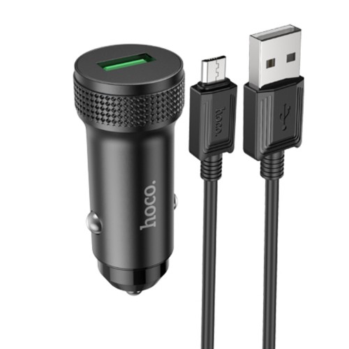 Блок питания автомобильный 1 USB HOCO Z49A, Level, 18Вт, QC3.0, кабель микро USB 1.0м, цвет: черный