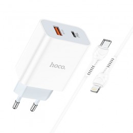 Блок питания сетевой 1 USB, Type-C HOCO C97A, 3000mA, PD, PPS, QC, FCP, AFC, кабель Type-C-8-pin, цвет: белый