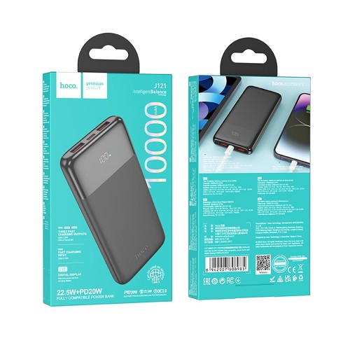 Аккумулятор внешний HOCO J121, 10000mAh, PD, QC, FCP, AFC, цвет: чёрный