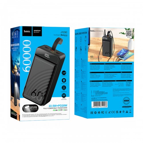 Аккумулятор внешний HOCO J123C, 60000mAh, PD, QC, FCP, AFC, цвет: черный