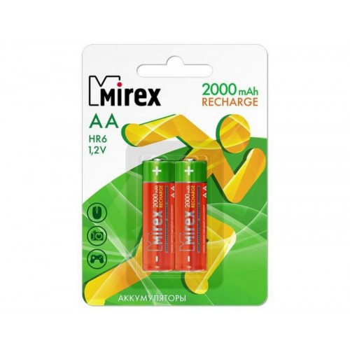 Аккумулятор AA Mirex, HR06-2BL, Recharge, 2000mAh, 1.2V Ni-MH, (2/20/100)