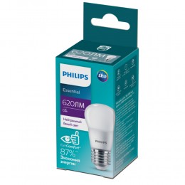 Лампа светодиодная Philips P45, ESS LEDCANDLE, E27, шар, 6Вт/220-240V/4000K, нейтральный белый, матовая