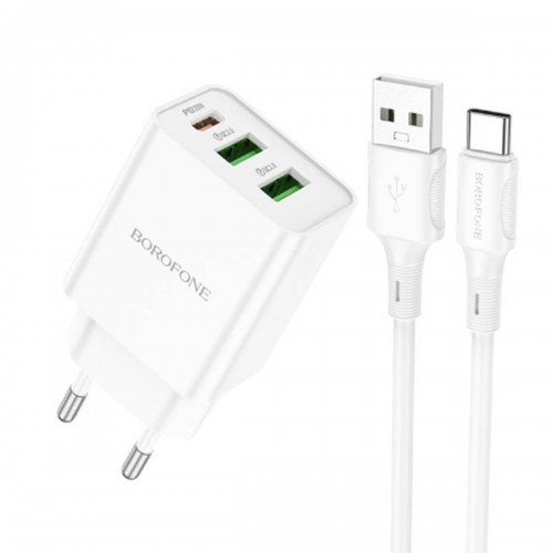 Блок питания Borofone BA70A 20Вт, 2 USB + Type-C, белый
