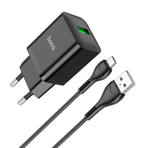 Блок питания сетевой 1 USB HOCO N26, Maxim, 3000mA, 18Вт, QC3.0, кабель микро USB, цвет: чёрный