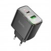 Блок питания сетевой USB, Type-C HOCO CS42A, Smart, 5V, 3.0A, 30Вт, PD, QC 3.0, цвет: чёрный