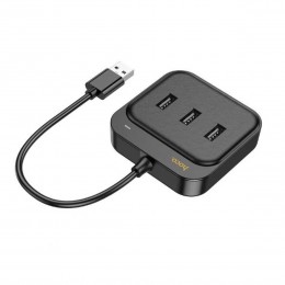 USB-концентратор HOCO HB35, EasyLink, 4 гнезда, 3xUSB2.0, RJ45, кабель USB 0.2м, цвет: черный