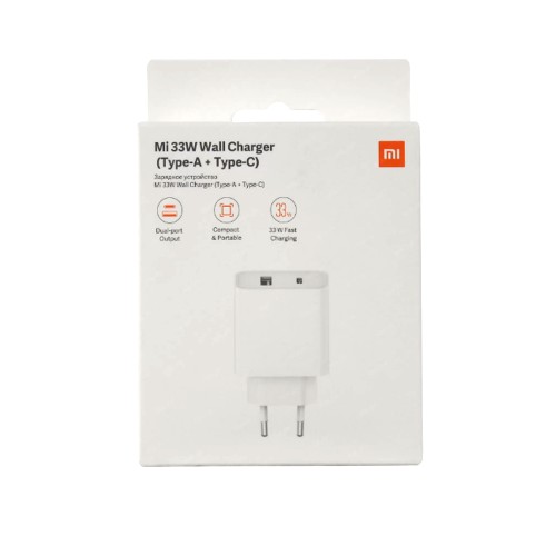 Блок питания сетевой USB, Type-C XIAOMI, 33Вт, цвет: белый