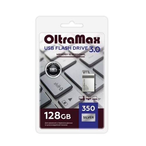 Флеш-накопитель 128Gb OltraMax Mini 350, USB 3.0, металл, серебряный