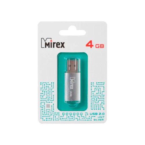 Флеш-накопитель 4Gb Mirex UNIT, USB 2.0, пластик, серебряный