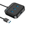 USB-концентратор HOCO HB31, Easy, 4 гнезда, кабель 1.2м, USB 3.0, цвет: чёрный