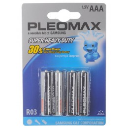 Батарейка AAA Samsung Pleomax R03-4BL Super Heavy Duty, 1.5В, (4/40/400)