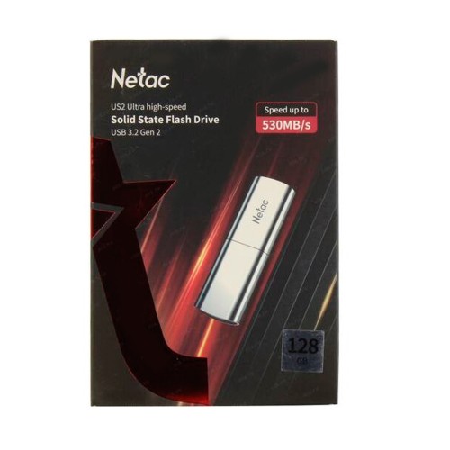 Флеш-накопитель 512Gb Netac US2, USB 3.2, пластик, чёрный, серебряная вставка