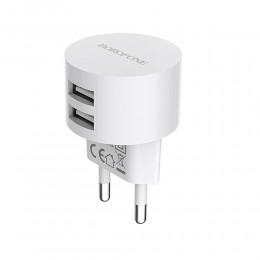 Блок питания сетевой 2 USB Borofone BA23A, Brilliant, 2400mA, цвет: белый
