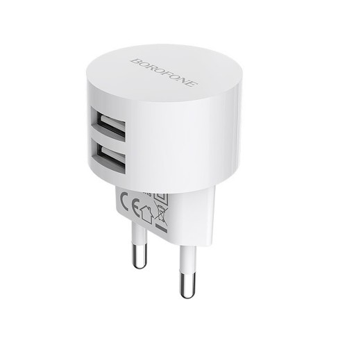 Блок питания 2 USB Borofone BA23A, 2400mA, белый
