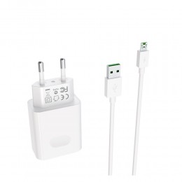 Блок питания сетевой 1 USB Borofone BA32A, Bright, 3000mA, QC3.0, QC2.0, FCP, SCP, AFC, VOOC, DASH, кабель микро USB, цвет: белый
