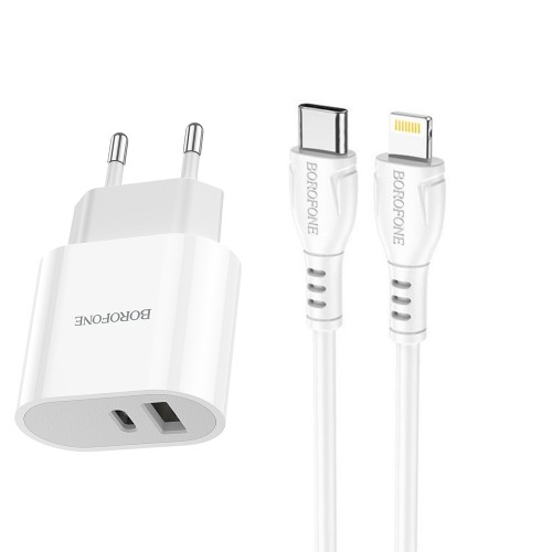 Блок питания 1 USB, Type-C Borofone BA62A, 2400mA, белый
