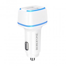 Блок питания автомобильный 2 USB Borofone BZ14, Max, 2400mA, цвет: белый
