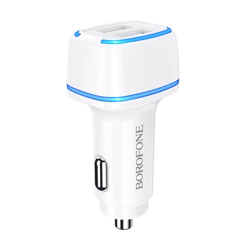 Блок питания автомобильный Borofone BZ14, 2 USB, 2400mA, белый

