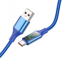 Кабель USB - Type-C Borofone BU32 Exclusive, 1.2м, круглый, 5.0A, ткань, дисплей, цвет: синий