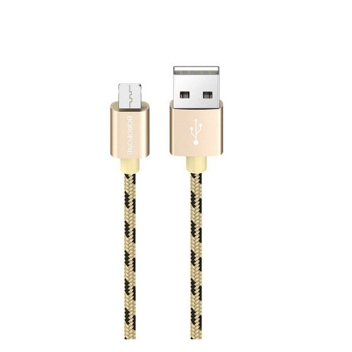 Кабель USB - микро USB Borofone BX24 Ring, 1.0м, круглый, 2.4A, нейлон, цвет: золотой