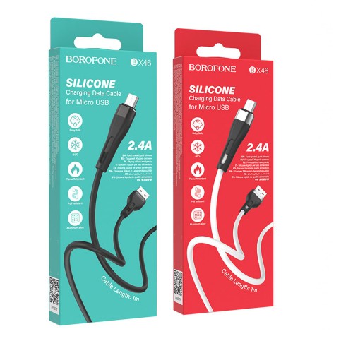 Кабель USB - микро USB Borofone BX46 Rush, 1м, 2.4A, чёрный
