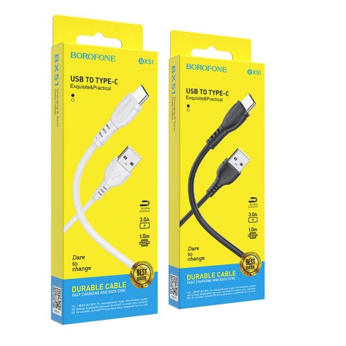 Кабель USB Type-C Borofone BX51 Triumph, 1.0м, 3.0A, черный
