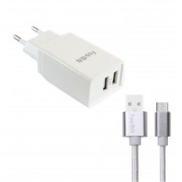 Блок питания сетевой 2 USB FaisON C-17, Square, 2400mA, кабель микро USB 1.0м, цвет: белый