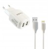 Блок питания сетевой 2 USB FaisON C-19, Grade, 2400mA, кабель 8 pin, 1.0 м, цвет: белый