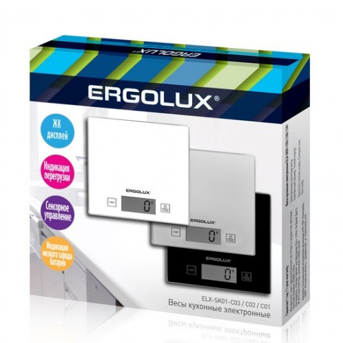 Весы ERGOLUX, ELX-SK01-С02, кухонные до 5кг, 150 x 150мм, дисплей, цвет: чёрный