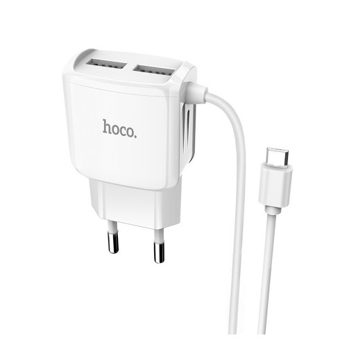 Устройство зарядное сетевое микро USB, 2 USB HOCO, C59A, Mega joy, 2100mAh, цвет: белый