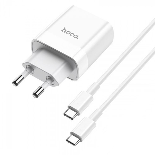 Блок питания сетевой 1 USB, Type-C HOCO C80A, Rapido, 3000mA, 18Вт, QC3.0, QC2.0, PD3.0, кабель Type-C-Type-C, цвет: белый