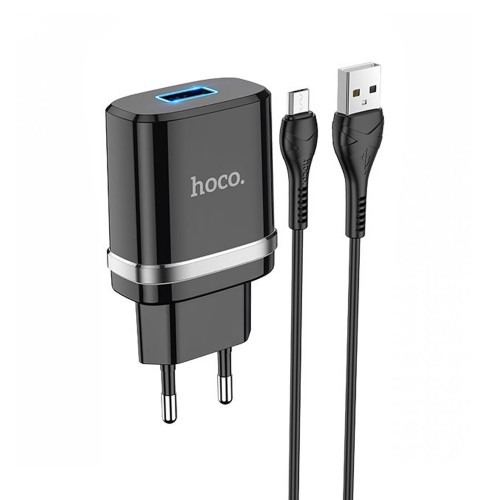 Блок питания сетевой 1 USB HOCO N1, Ardent, 2400mA, QC3.0, кабель микро USB, цвет: белый