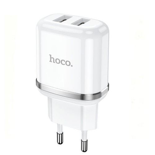 Блок питания сетевой 2 USB HOCO N4, Aspiring, 2400mA, кабель 8 pin, цвет: белый