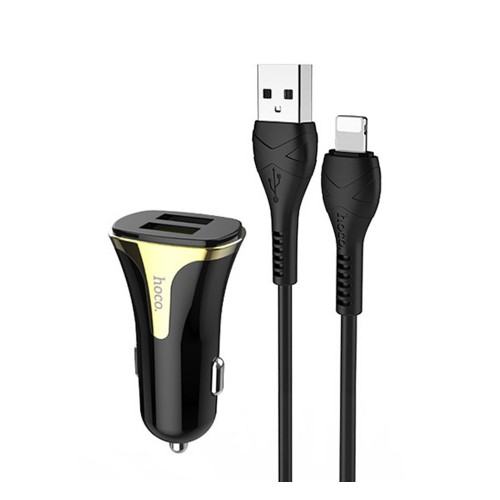 Блок питания автомобильный 2 USB HOCO Z31, Universe, 3400mA, кабель 8 pin, цвет: чёрный