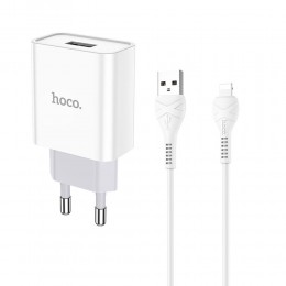 Блок питания сетевой 1 USB HOCO C81A, Asombroso, 2100mA, кабель  8 pin, X37 cool, цвет: белый