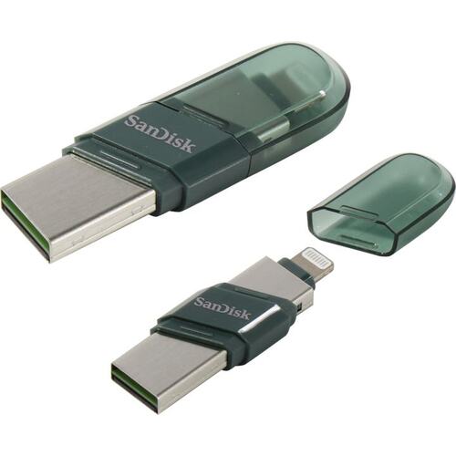 Флеш-накопитель 32Gb SanDisk Flip iXpand, USB 3.1, металл, 8 pin, серебряный, голубой