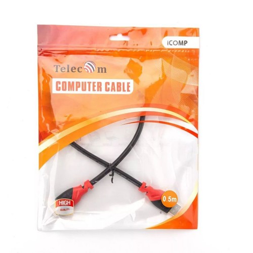 Кабель HDMI(m) - HDMI(m) TELECOM TCG220, 0.5м, 4k, 60Гц, цвет: чёрный, красная вставка