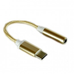 Переходник Type-C(m) - Jack 3,5mm(f) без бренда GL067, круглый, плетёный , цвет: золотой
